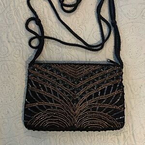 Elegant Black and Gold Beaded Women's Bag